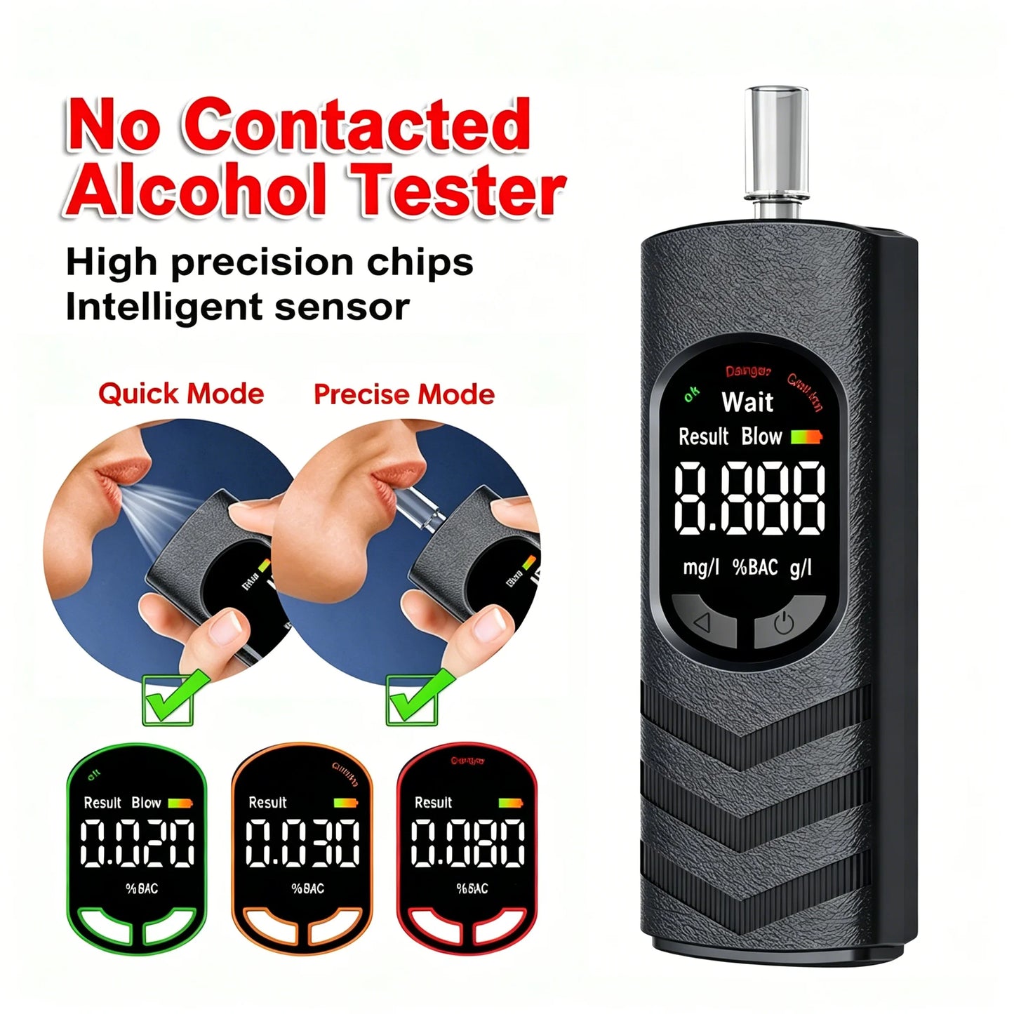 Digital Alcohol Tester Professional Alcohol Detector Breathalyzer , LCD Display Drunk Driving Test for Home