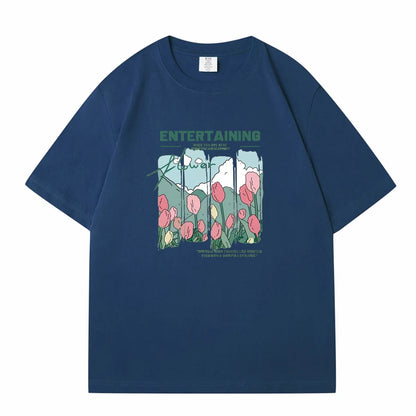 WAVLATII Women New Comics Flowers Printed T shirts Female Beige Streetwear Summer Tees Lady Casual Short Sleeve Tops WT2329