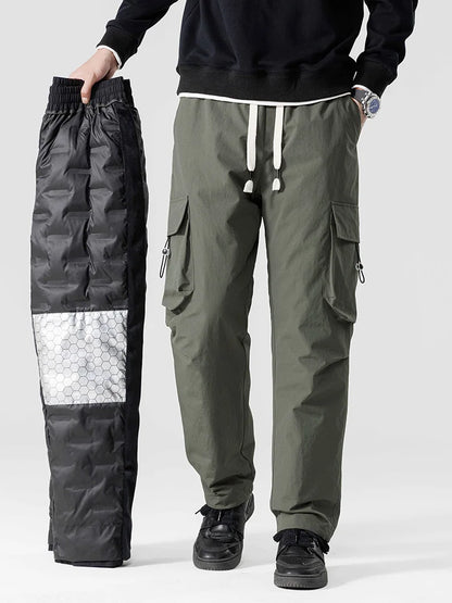 Winter Men's Pants 90% White Duck Down Padded Multi-Pockets Straight Cargo Pants Windproof and Waterproof Thick Warm Trousers