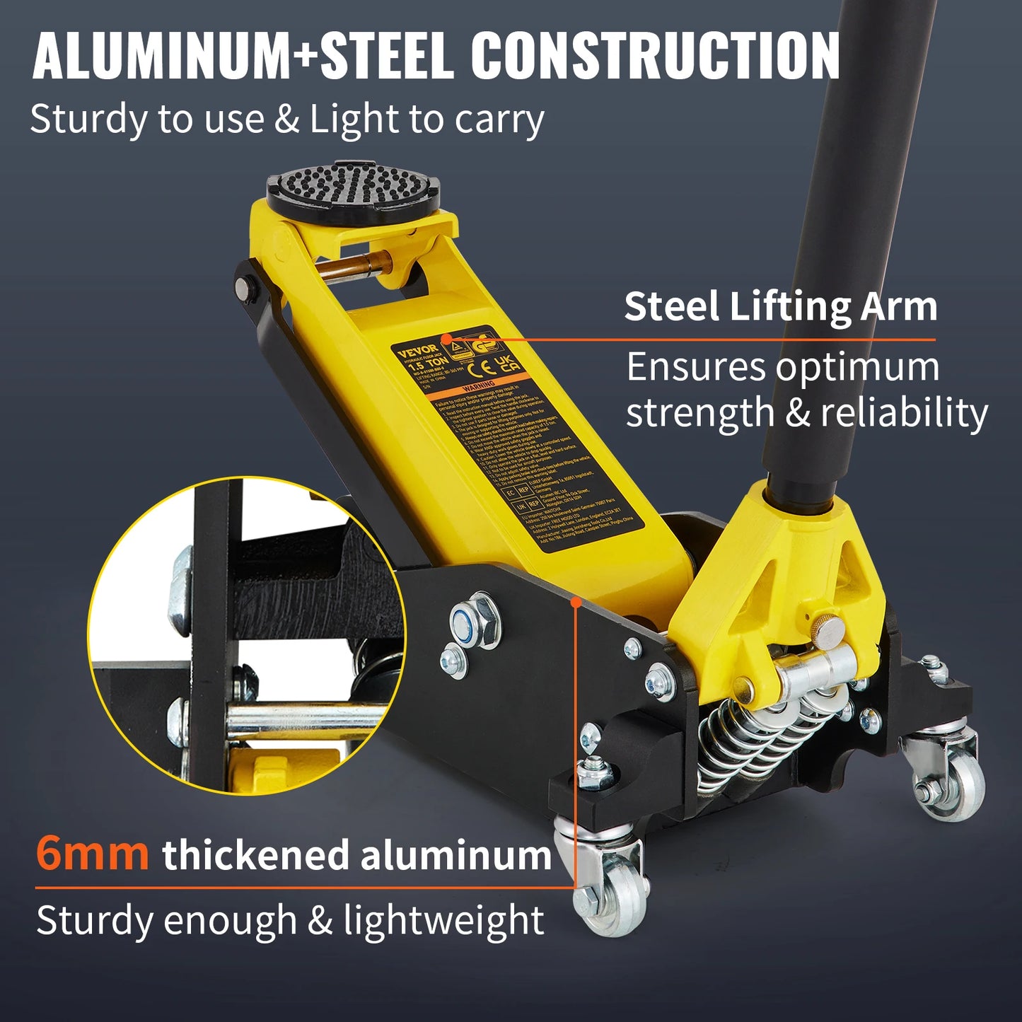 SucceBuy Car Jack 1.5-3T Floor Jack Aluminum&Steel Racing Jack Single Pistons Quick Lift Pump Tire Change Lifting Repair Tool