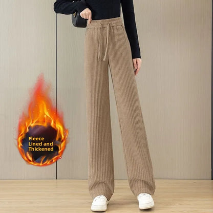 High Waist Thickened Fleece Women's Loose Pants Straight Leg Casual Trousers Korean Style Commute Fashion plus Size Ladies