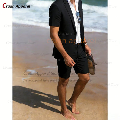 Purple Suit Sets For Men Wedding Banquet Groomsman Custom Slim Fit Blazer Shorts 2 Pieces Summer Beach Holiday Fashion Outfits