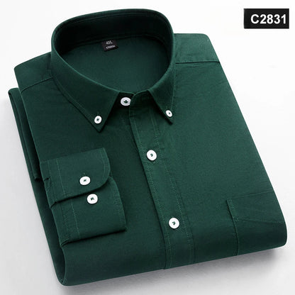 Classic Fit Fashion 100% Cotton Long-Sleeve Shirt for Men Single Pocket Slim Fit Casual Top Soft Oxford Solid Color Office Cloth