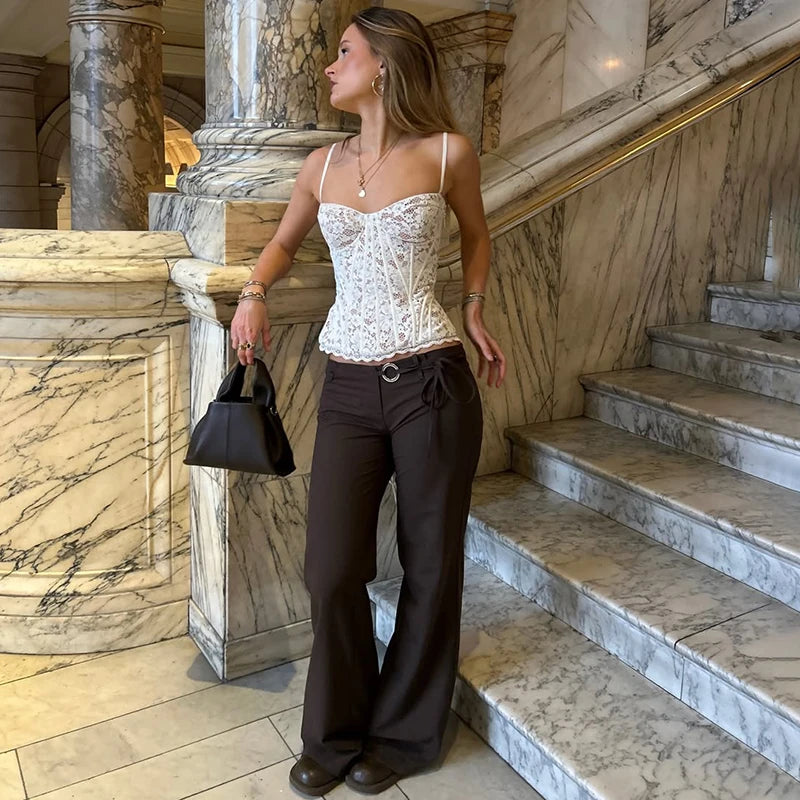 Typhaland Sexy Slim Lace Vest Tops Women's Fishbone Slim Sleeveless Tanks Lace Up Summer Sleeveless Party Tanks Top 2026 New