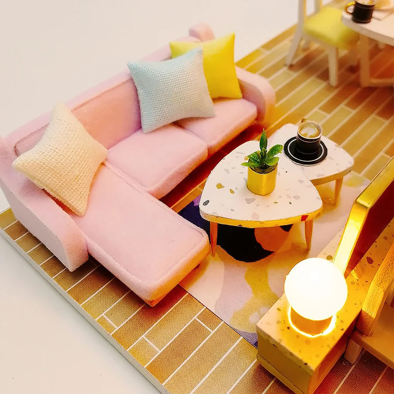 Wooden Miniature Doll House 3D Puzzle Assembly Model Building Toys Home Bedroom Decoration With Furniture LED Lights DollHouses