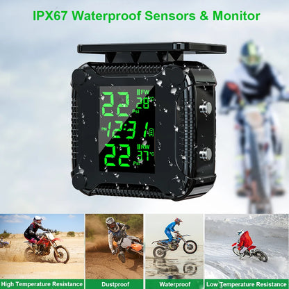 Powstation TPMS Wireless Motorcycle Tire Pressure Monitoring System Solar Charge Tyre Temperature Alarm System Colorful Display