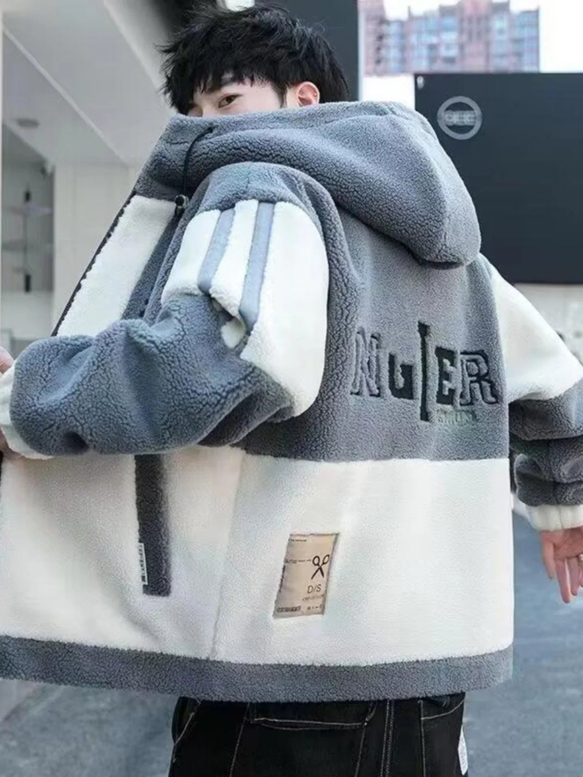 Winter New 2023 Sheepskin Fleece down Cotton Jacket Loose Fit Hooded Large Size Youth Warm Couple Style Outerwear Coat