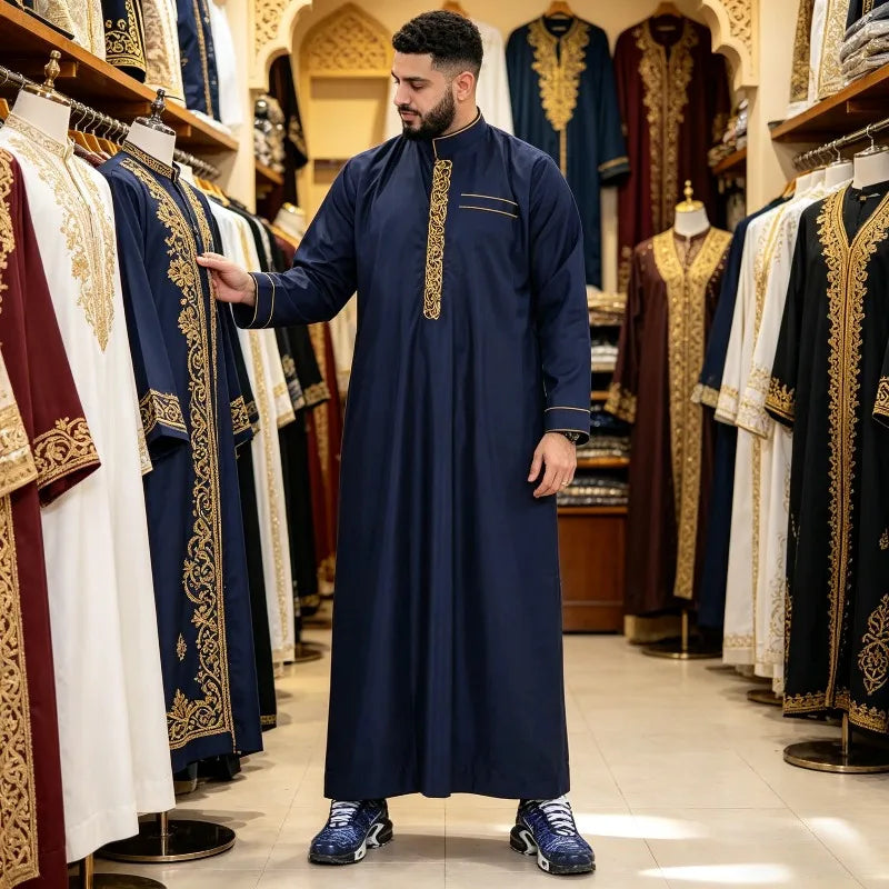 Stand up collar embroidery casual ethnic clothing loose men's clothing