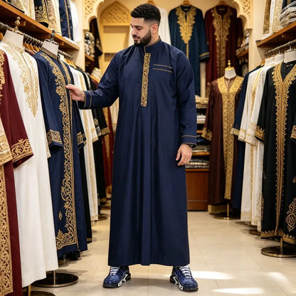Stand up collar embroidery casual ethnic clothing loose men's clothing