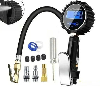 Mtorcycle Bicycle Auto for Digital Tire Pressure Inflator Gauge Aluminum Alloy Tire Pressure Gauge Air Line Clip-on Tyre Pump
