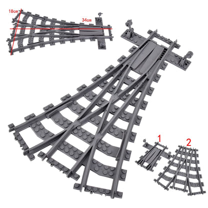 City Trains Flexible Tracks Forked Straight Curved Rails Switch Building Block Bricks High-Tech Creative Toys for kids gifts