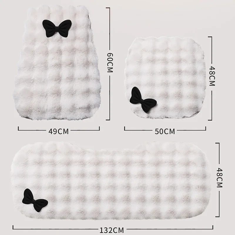Winter Plush Car Seat Cover Bowknot Fashion Cute Women's Automotive Interior Protector Steering Wheel Warm Cushion Car Pillow
