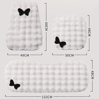 Winter Plush Car Seat Cover Bowknot Fashion Cute Women's Automotive Interior Protector Steering Wheel Warm Cushion Car Pillow