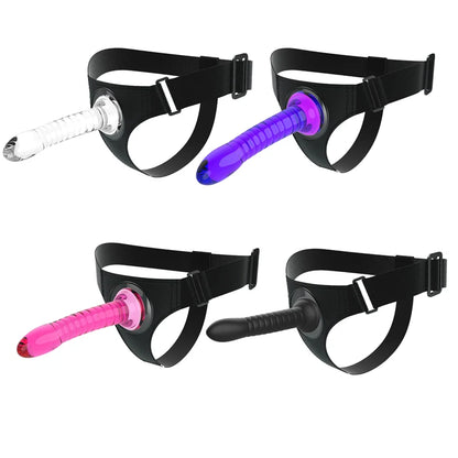 Adjustable Strap-on Harness with Spiral Dildo Hands-free Interaction 4 Colors Wearable Adult Sex Toy Product for He