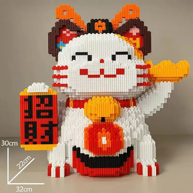 2024 New Lucky Cat Building Block Toy DIY Handmade Gift Lucky Cat Savings Can Puzzle Building Block Boy Birthday Blessing Gift