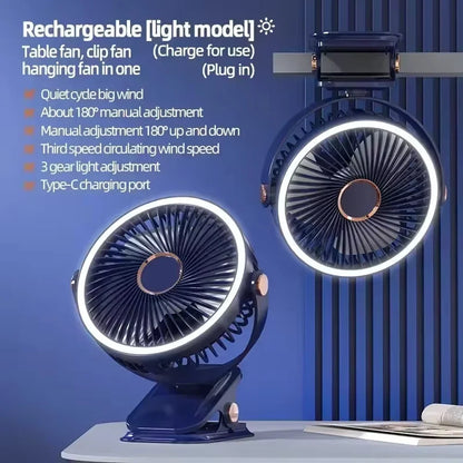 Car Rechargeable Desktop 2000mAh Portable Outdoor Home Fan Air Cycle Device Wireless Ceiling Mounted WithLED Light Clip on Amagi