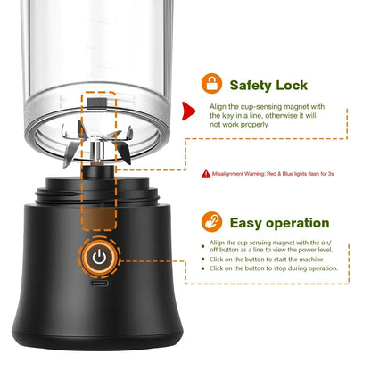Foombthe Portable Blender Electric Juicer 500ML Fruit Mixers USB Rechargeable Smoothie Mini Blender Multifunction Juice Maker