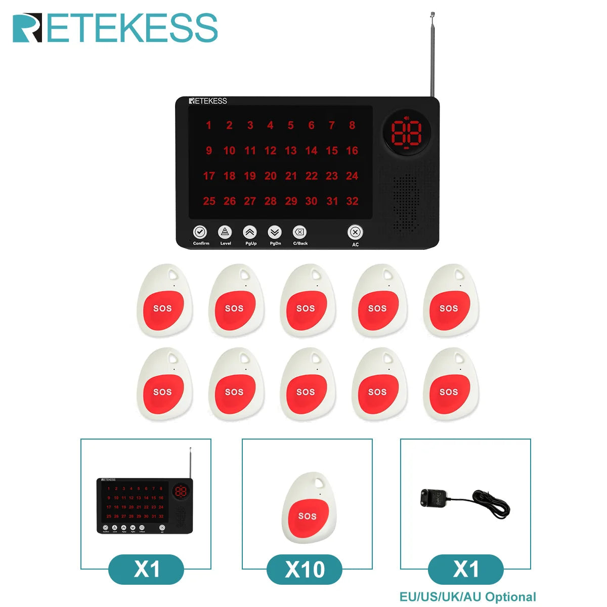 RETEKESS Caregiver Pager Emergency SOS Medical Alert System TH108 Screen Receiver SOS Call Buttons For Patients Hosptial Clinic