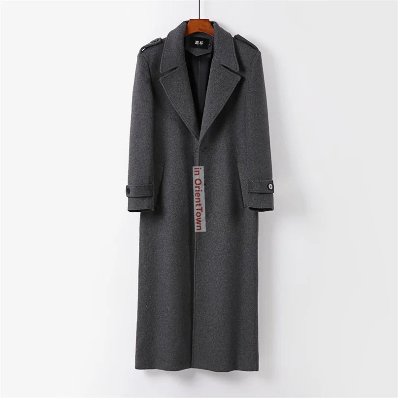 Wool Overcoat Men's Knee Length Windbreaker Autumn Winter Style Handsome British Trend Long Sleeve Woollen Coat Trench Jacket