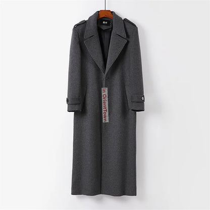 Wool Overcoat Men's Knee Length Windbreaker Autumn Winter Style Handsome British Trend Long Sleeve Woollen Coat Trench Jacket