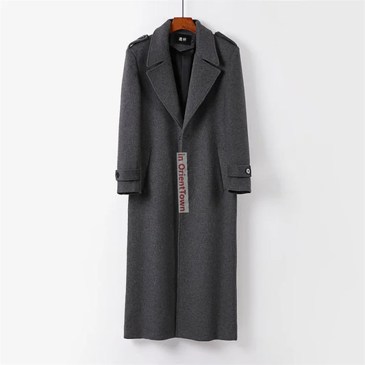 Wool Overcoat Men's Knee Length Windbreaker Autumn Winter Style Handsome British Trend Long Sleeve Woollen Coat Trench Jacket