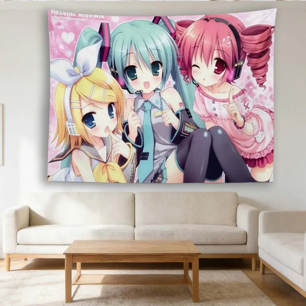 Vocaloid Hatsune Miku Rin Teto Tapestry, Cute Anime Wall Hanging Decor