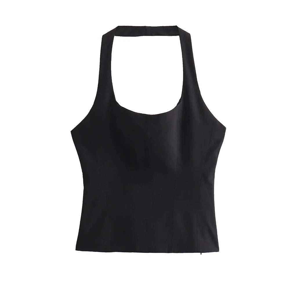 Women's Backless Halter Fitted Tank Tops, Female Camis, O Neck, Side Zipper, Sexy Fashion