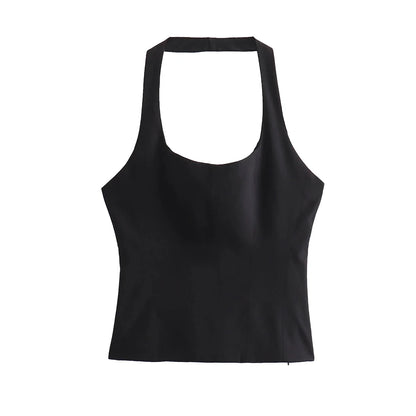 Women's Backless Halter Fitted Tank Tops, Female Camis, O Neck, Side Zipper, Sexy Fashion