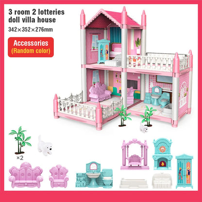 Large Doll House Assembly Villa House 3D Diy Dream Princess Castle Villa Assembly Doll House Set Toy Girl Pretend Family Toy