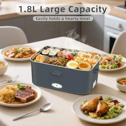 Electric Lunch Box for Adults 80W Heated Lunch Box For Men 1.8L 304 Stainless Steel Container 12V/24V/110V Portable Food Warmer