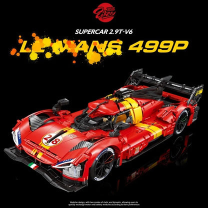 1：8 Technical Super Sport Racing Red F Car Building Blocks Hypercar 499P Car Assembling Bricks Model For Boys Birthday Gifts