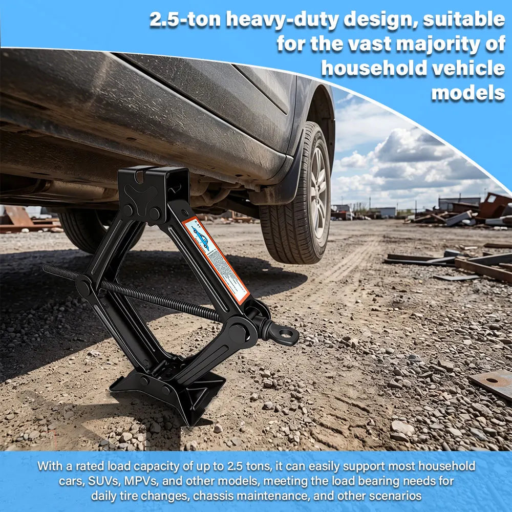 1.5T/2T Car Scissor Jack Auto Emergency Crank Lift Stand Labor-Saving Repair & Tire Replacement Tool with Wrench for SUV Vehicle