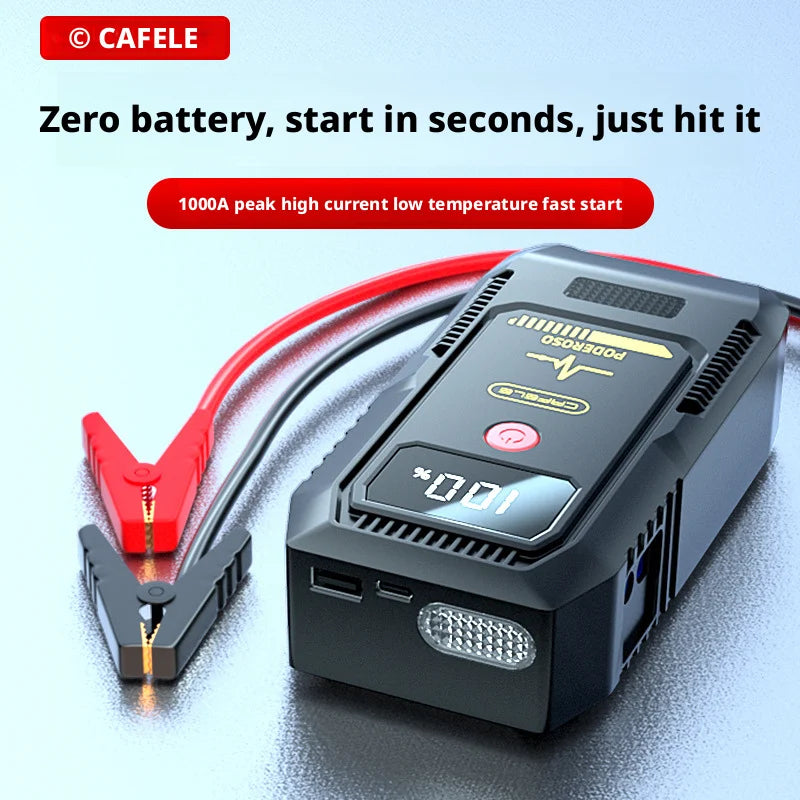 Portable Jump Starter 2500A Peak, 12V Car Battery Booster, Auto Emergency Power Bank with Smart Clamps, USB Charger & LED Light,