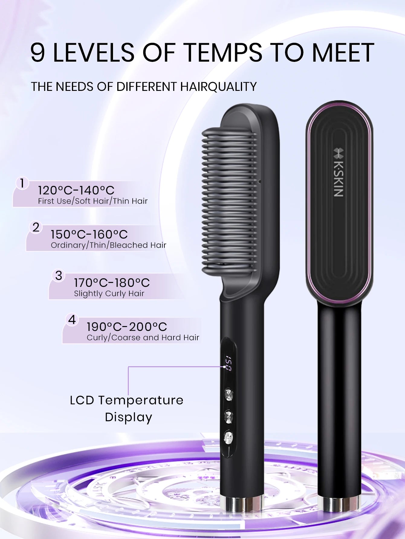 KSKIN Professional Hair Straightener 6 Gear Regulation 20 Million Negative Ion Brush Anti Scald Static Straightener Brush