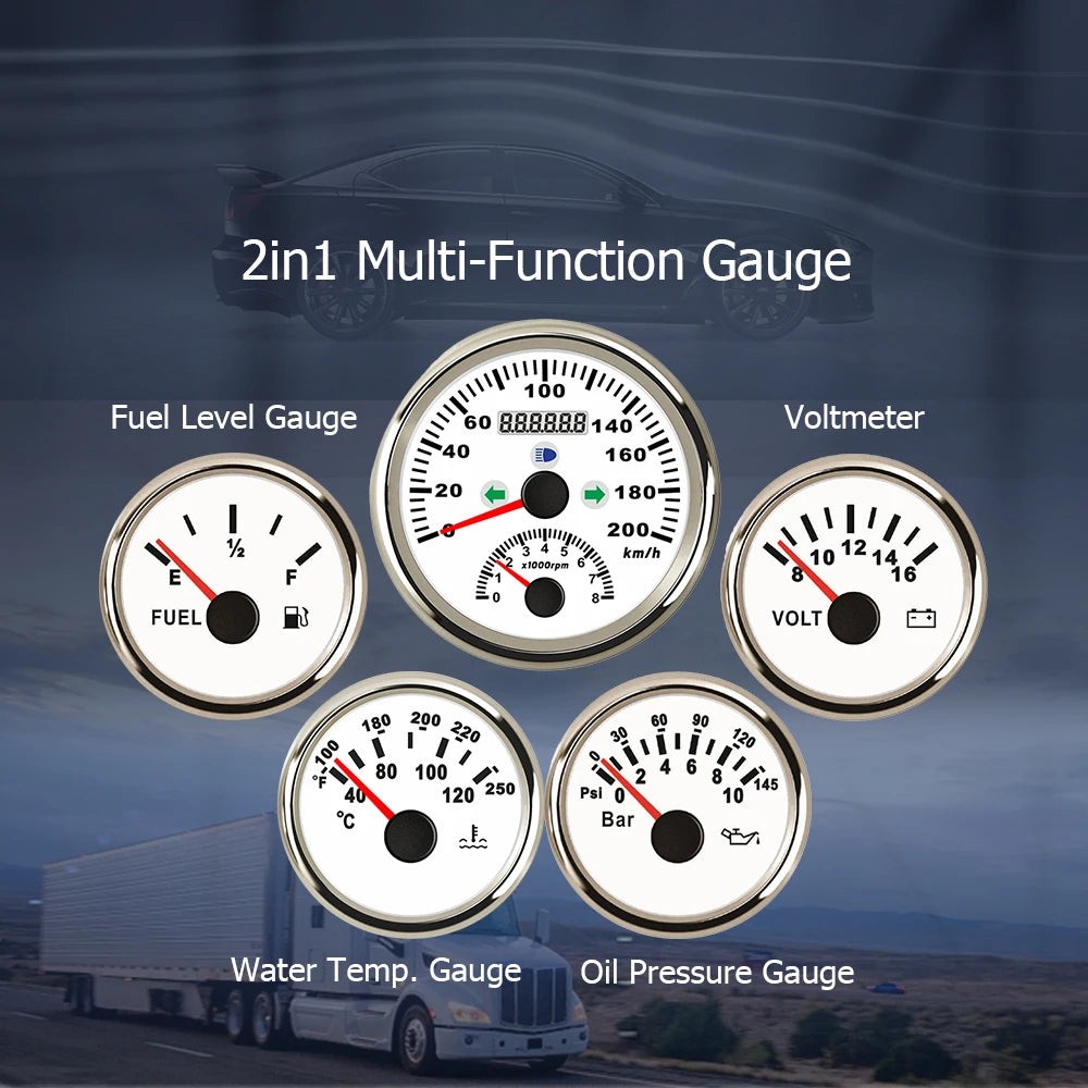 5 Gauge Set 85MM GPS Speedometer 0-8000RPM Tachometer 52MM Water Temp Oil Pressure Fuel Level Meter Voltmeter for Car Boat 12V