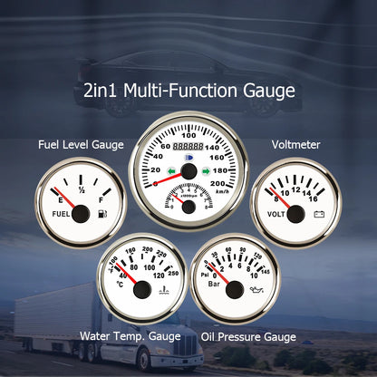 5 Gauge Set 85MM GPS Speedometer 0-8000RPM Tachometer 52MM Water Temp Oil Pressure Fuel Level Meter Voltmeter for Car Boat 12V
