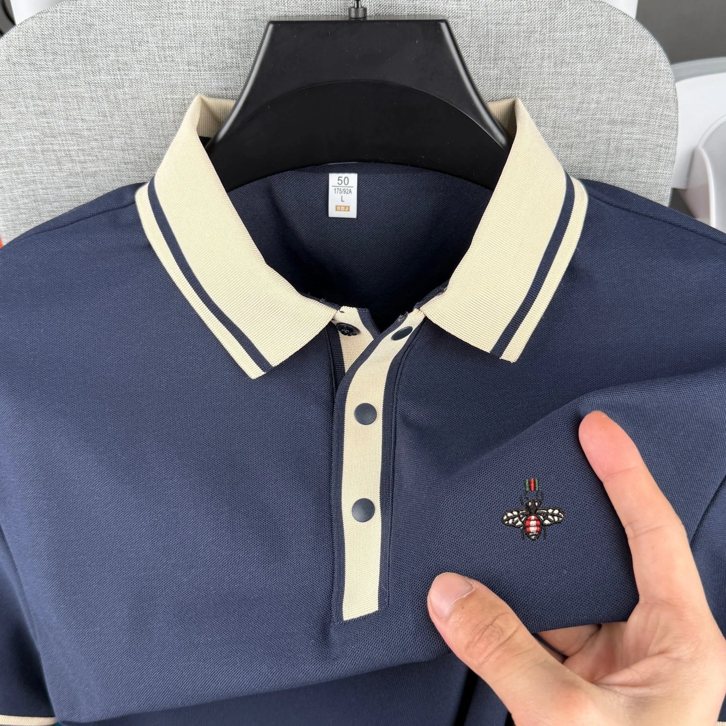 100% pure cotton high-end brand men's short sleeve polo shirt 2026 summer luxury fashion bee embroidery golf top casual T-shirt