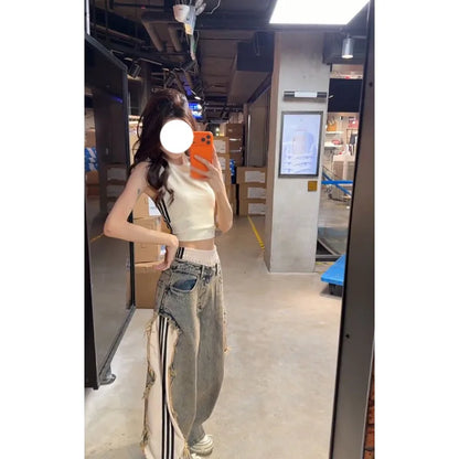 Fashionable High-Waist Sleeveless Strap Vest Top And Casual Pants Set Spring Summer 2026 Stripe Pattern Women's Two-Piece Suit