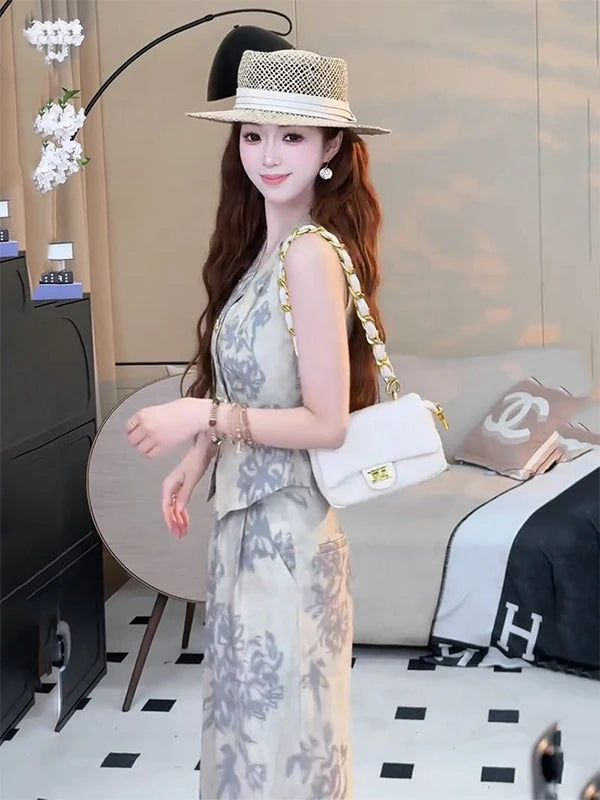 Retro Money Style Women's Summer New Design Sleeveless Outerwear Tank Top High Waist Casual Pants Two-Piece Set Trendy