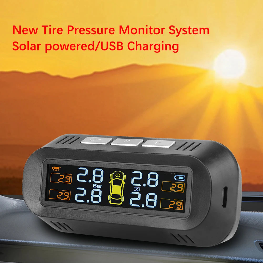 Car Solar TPMS Tire Pressure Monitoring Universal Auto Accessories Security Alarm Systems Tyre Temperature Monitor 4 Exteral