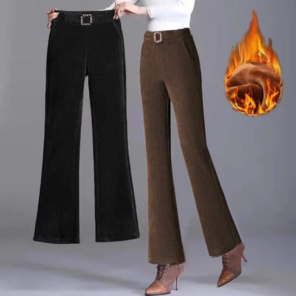 plus Size Flared Pants for Women Autumn Winter Fce Lined Casual High Waist Nine Points ket Pants for Middle-Aged Mothers