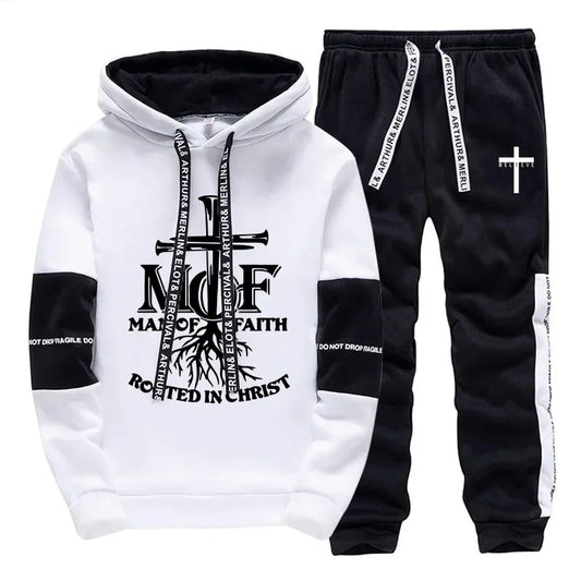 Man of Faith Hoodies Sweatpants Men's Tracksuit Autumn Winter Daily Casual Sporty Jogging Suit Urban Fashion Christ Jesus Outfit