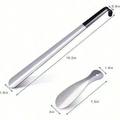 Long Handle Shoe Horn Set of 2, 13 & 16 Inch, High Quality Metal with Ergonomic Handle, Makes Putting on Shoes Effortless