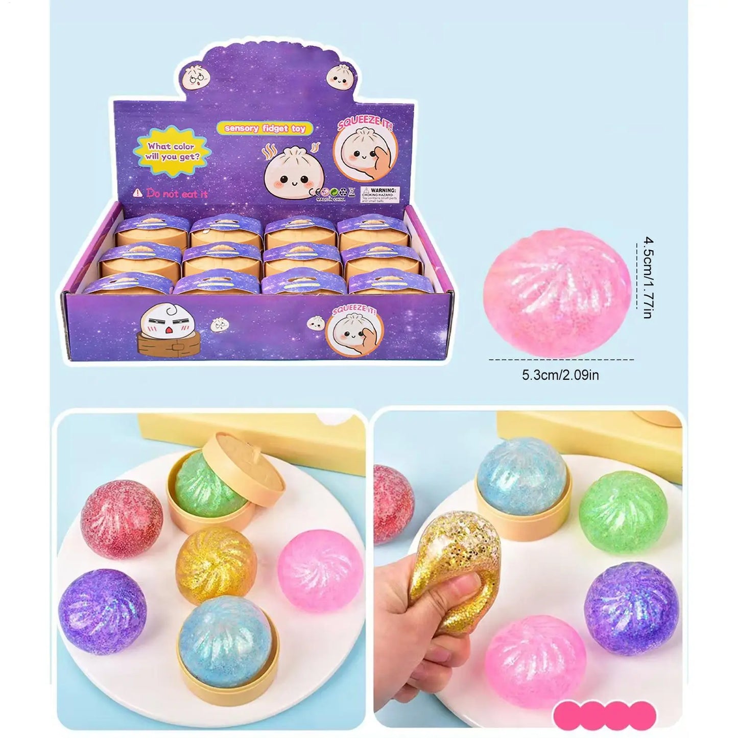 12pcs Small Colorful Dumpling Squishes Stress Balls Fidget Sensory Toys Simulation Food Squishies Bun Squeeze Dough Ball Gifts