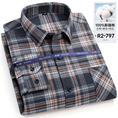 Men's long-sleeved cotton jersey checked shirt - suitable for daily work in all seasons, featuring fashionable style.
