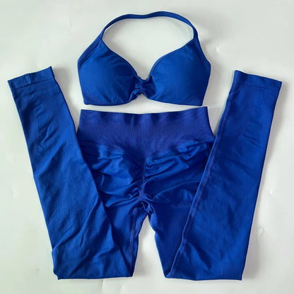 Women's 2 Piece Yoga Set High Quality Seamless Leggings And Strappy Bra Workout Gym Fitness Sportswear Resistance Training