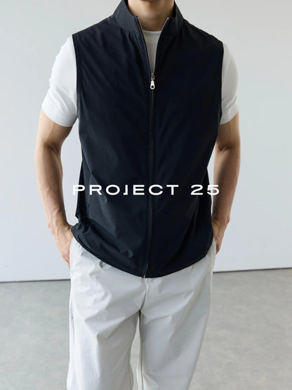 PROJECT 25 Men's Stand Collar Lightweight 4-Way Stretch Zip Vest Water Resistant Outdoor Sports Commute Sleeveless Jacket