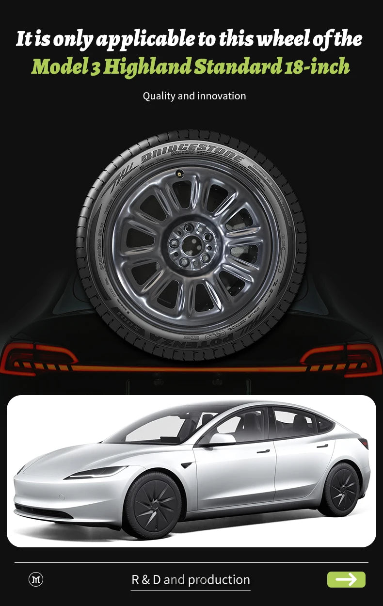 4PCS for Tesla 2026 Model 3 Standard 18 Hub Caps, Full Rim Covers Replacement Wheel Cover Accessories for Standard Edition