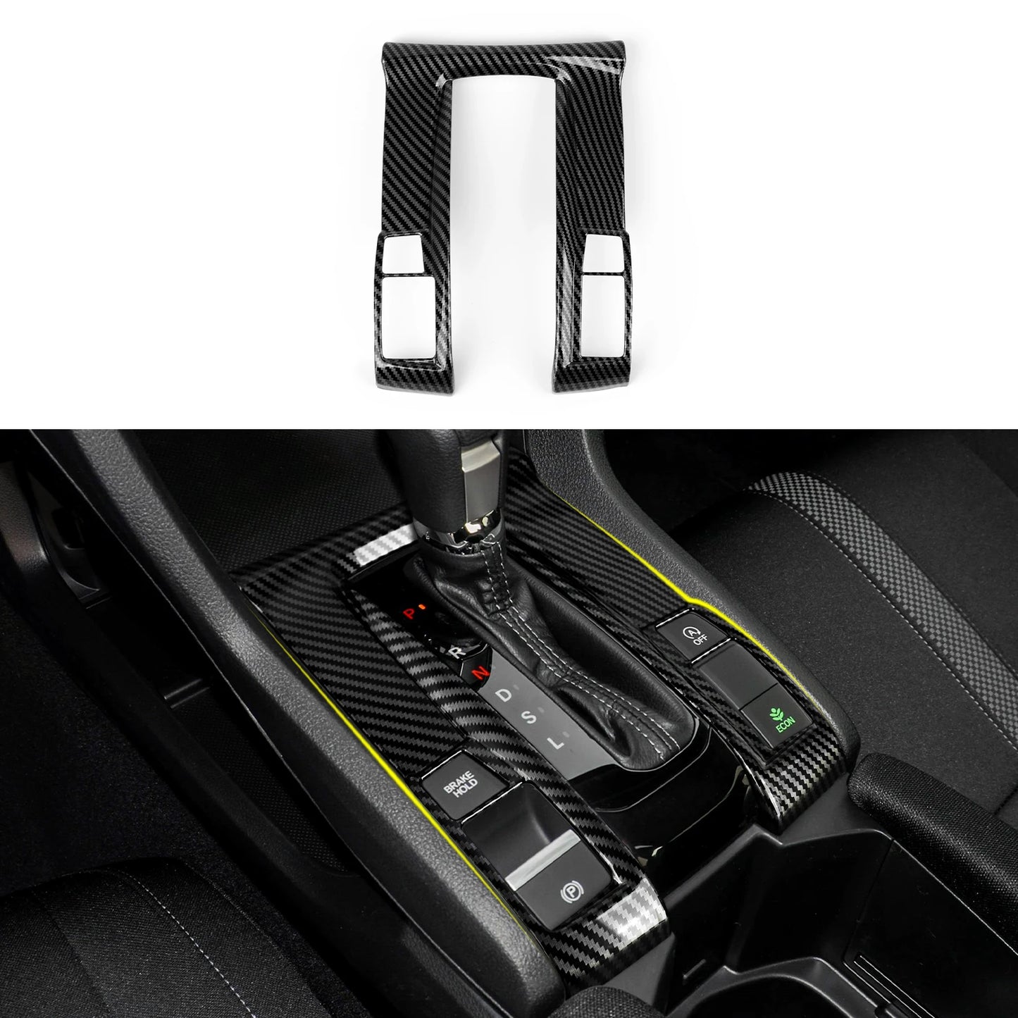 For Honda Civic 10th Gen (2016 -2021) Interior Accessories, Car Center Console Gear Shift Panel , Carbon Fiber ABS Trim Sticker
