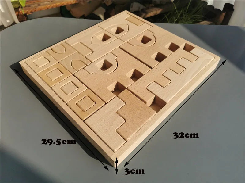 Wooden Building Blocks Set Stacking Castle Toys with Transparent Cubes Rainbow Timbers Trees Animals Giraffe for Kids